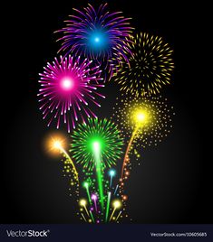 colorful fireworks on black background with space for text