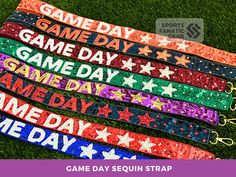 This crossbody strap is the perfect addition to your purse or stadium bag! *Please note, this is for the Game Day Sequin Strap only, all other items pictured are sold separately* Details: - Approx 1.6" W & 48.5" L - Gold hardware - Embellished with sequins - See listing photo for color details Check out our other game day accessories and stadium bags here: https://www.etsy.com/shop/SportsFanaticGear?ref=shop-header-name&listing_id=1743453525&from_page=listing§ion_id=49511936 Game Day Bag Straps, Stadium Bag, College Game Days, College Bags, Clear Bag, Clear Bags, Purse Strap, Day Bag, Sport Bag