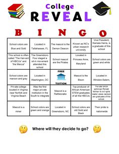 the college reveal bingo game is shown in this graphic diagram, which shows where students are going