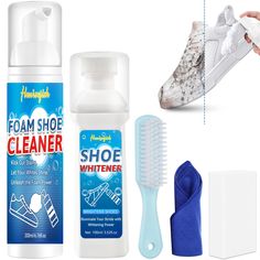 shoe care products are being used to clean shoes