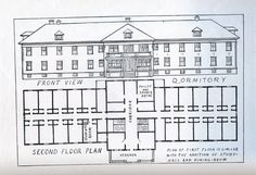 an old drawing of a building with lots of windows and balconies on the second floor