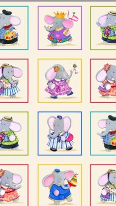 an elephant with many different outfits on it's face