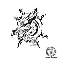 a black and white drawing of a dragon head with flames coming out of it's mouth