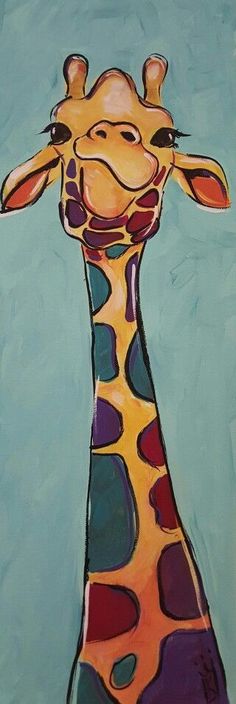 a painting of a giraffe on a blue background