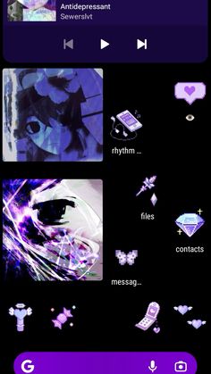 an image of some purple and black items on a cell phone screen with the text, i