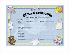 a birth certificate is shown with baby items on the front and back of it's frame