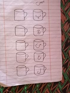 a piece of paper with coffee cups drawn on it