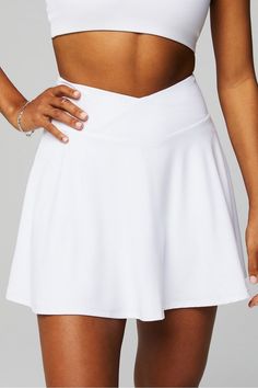 Crossover Flounce Skirt Fabletics white female Activewear >> Womens >> Bottoms >> Skirts regular Everyday/Tennis Hidden Pockets/Moisture-Wicking Female Activewear, Coffee Dates, Flounce Skirt, Skorts, Tennis Court, Active Wear For Women, Crossover, Moisture Wicking, Womens Bottoms