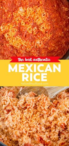 mexican rice in a skillet with the title text overlay reads the best authentic mexican rice