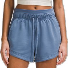 Lululemon Relaxed Fit Shorts For Summer, Activewear With Built-in Shorts For Relaxation, Lululemon Relaxed Fit Shorts With Elastic Waistband, Everyday Activewear With Built-in Shorts, Lululemon Summer Shorts With Built-in Liner, Lululemon Summer Shorts, Lululemon Casual Blue Bottoms, Lululemon Relaxed Fit Shorts, Comfortable Workout Pajama Shorts