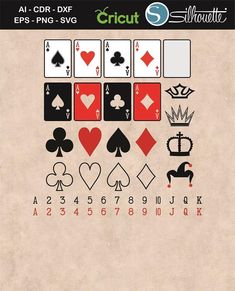 an image of playing cards with numbers and symbols for each card on the front page