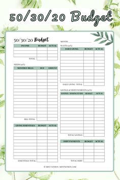 a printable budget sheet with leaves on it and the words so / so / 20 budget