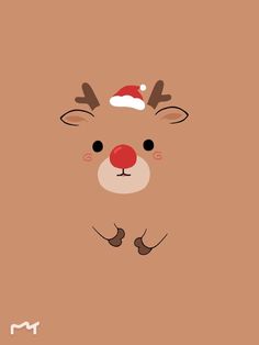 a reindeer face with a santa hat on it's head is shown in this christmas card