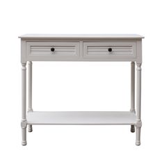 a white table with two drawers on it