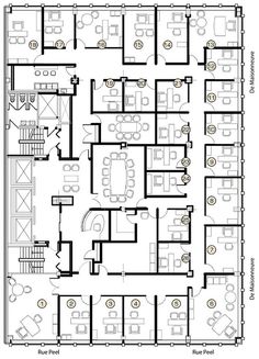 an office floor plan with several tables and chairs