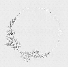 a hand drawn circle with leaves and dots