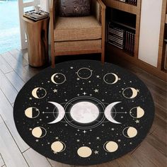 Lunar moon Round Rug Moon Phases Rug-MoonChildWorld Spacecore Bedroom, Witchy Room Aesthetic, Witchy Room, Lunar Moon, Witchy Home Decor, Deco Bedroom, Fall Vintage, Goth Home Decor, Pentacles