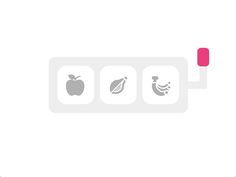 an apple, banana, and other fruit icons