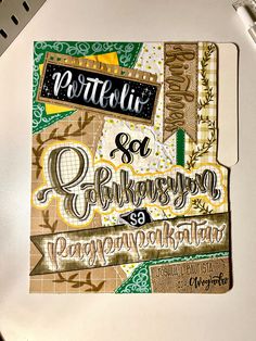 portfolio sa ESP vintage design green, yellow, brown, and white theme Yellow Portfolio Design, Green Portfolio Design, Calligraphy Designs Ideas Border, Vintage Projects Ideas For School, Portfolio Aesthetic Design, Vintage Portfolio Design