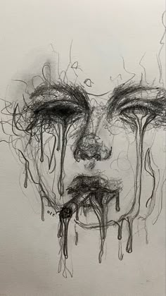 a drawing of a man's face with dripping eyes