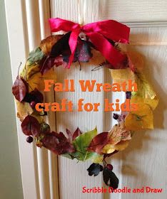 a fall wreath made out of leaves with the words fall wreath craft for kids on it