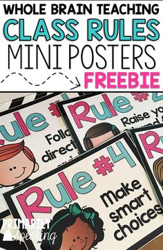 four posters with the words rules and pictures on them for students to use in their classroom