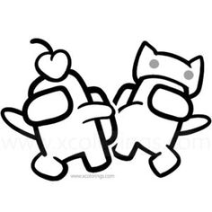 two cartoon cats with hearts on their backs, one is hugging the other's back