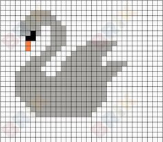 a cross stitch pattern with a duck in grey and orange on the bottom half of it