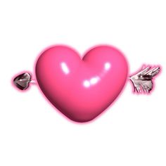 a pink heart with two silver arrows sticking out of it's center, on a white background