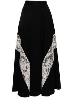 Shop Lorena Antoniazzi high-waist lace-trim skirt