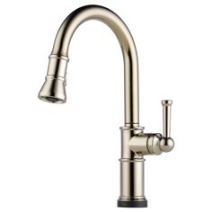 the kitchen sink faucet with chrome finish and pull out spout sprayer