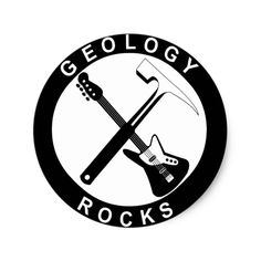 a black and white sticker with the words geology rocks written in large letters