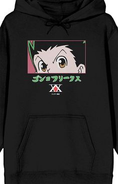 a black hoodie with an anime character on it