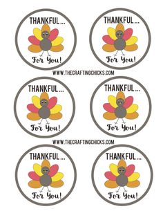 four thanksgiving stickers with the words thank you and an image of a turkey on it