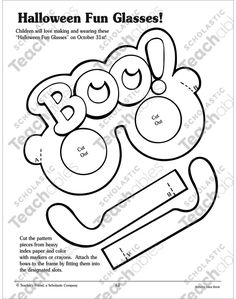 halloween fun glasses worksheet with the word boo on it and an image of a dog