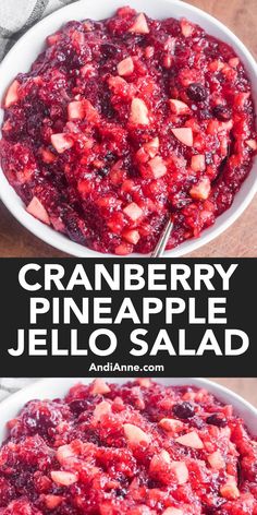 cranberry pineapple jello salad in a white bowl