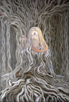 a painting of a man with long hair and beard