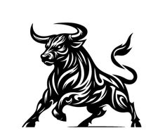 a black and white image of a bull