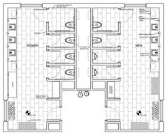 the floor plan for a bathroom with two sinks and three toilets