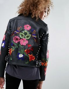 Discover Fashion Online Embroidered Leather Jacket, Bride Jacket, Statement Jacket, Skull Clothing, Mode Boho, Embroidered Leather, Spring Jackets, Leather Biker Jacket, Leather Motorcycle Jacket