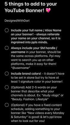 an email message with the text'5 things to add to your youtube banner '