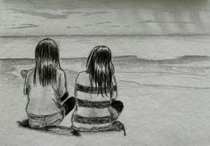 Friends Watching The Sunset, Two Friends Sitting Together Drawing, Best Friend Sketches Friendship, Watching Sunset Drawing, Sisters Drawing Sketches, Friendship Drawing Ideas, 2 Friends Drawing, Friends Sketch Drawing Ideas, Friendship Drawings Sketches