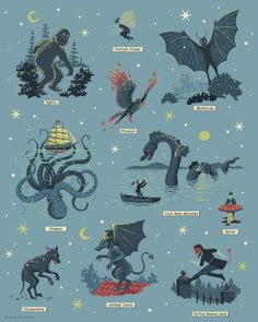 an image of different types of animals in the sky