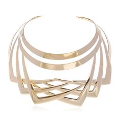 PRICES MAY VARY. 1.Gold choker necklace for women, futuristic jewelry design: This statement necklace belongs to the future, hollow out metal, the lines are staggered, abstract and orderly. Bold and novel design, a symbol of advance, freedom, bold, but still in order. Is a rich punk and aesthetic gold choker for women, men. 2.Cuff bib collar jewelry necklace, statement necklace for women,suitable for plus size or small size neck, length 32cm + 9cm (12.6inch + 3.54inch), light weight 78 g / 2.5 O Rose Gold Choker Necklace, Futuristic Jewelry, Rose Gold Choker, Gold Costume Jewelry, Ring Aesthetic, Jewelry Prom, Silver Jewelry Accessories, Gold Collar Necklace, Gold Costume