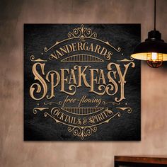 Speakeasy Bar Decor - On black stone with the words Speakeasy Speakeasy Poster, 30 Anniversary, Lounge Sign, Bar Posters, Speakeasy Decor, Walker House, Bourbon Bar, Apothecary Labels, Modern Industrial Decor