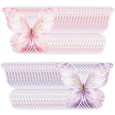 two pink butterflies with gold glitters on them