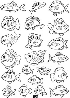 the different types of fish that can be seen in this coloring page for kids and adults