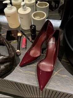 Mango Asymmetrical heeled shoes #mango #mangoheels #heels #cherry                                   Instagram: @beutteurflay Mango Red Heels, Cherry Red Heels, Cherry Heels, Mango Heels, Mango Shoes, Heels Aesthetic, Pretty Clothes, Shoes Collection, Red Heels