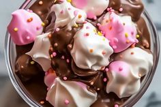 a bowl filled with lots of chocolate and sprinkles on top of it