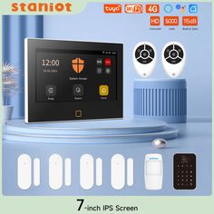 the 7 inch ipp screen is on display in front of an alarm clock and other accessories